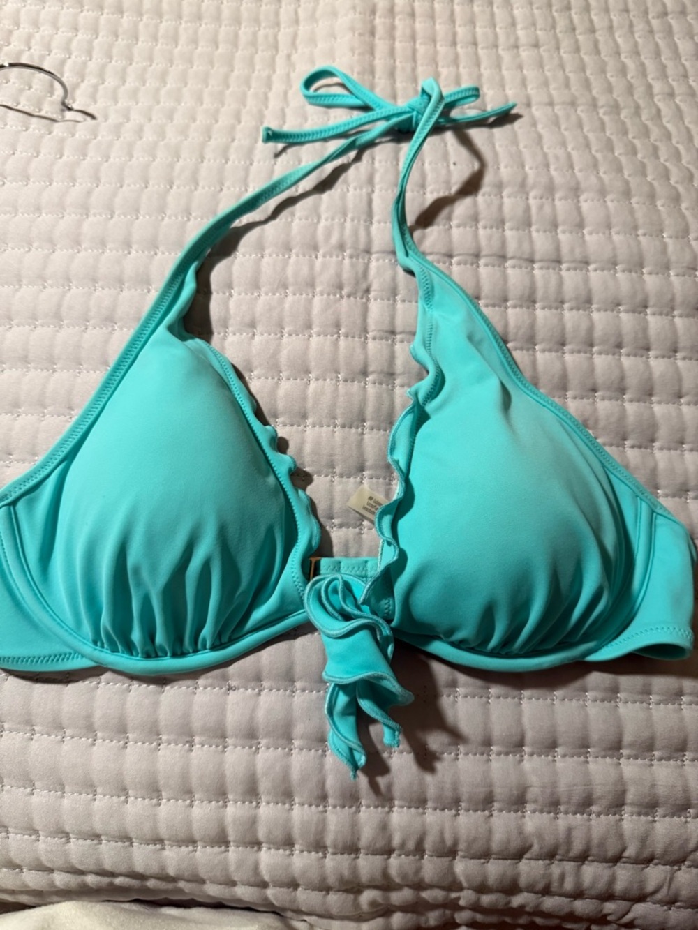 Victoria’s Secret Aqua Ruffle Tie-Front Halter Bikini Top